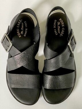 KORK-EASE Nara Sandals in Black Leather Size 10 LIKE NEW
